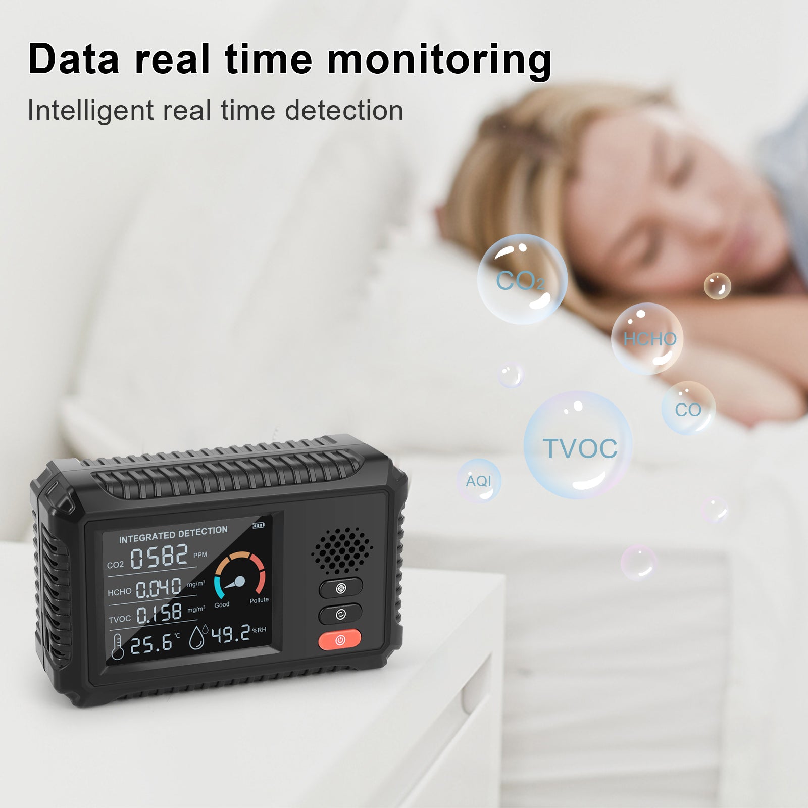HLW-101 5-in-1 CO2 Detector HCHO TVOC PM2.5 Detector Air Quality Monitor Temperature Humidity Tester HLW-101 5-in-1 CO2 Detector HCHO TVOC PM2.5 Detector Air Quality Monitor Temperature Humidity Tester